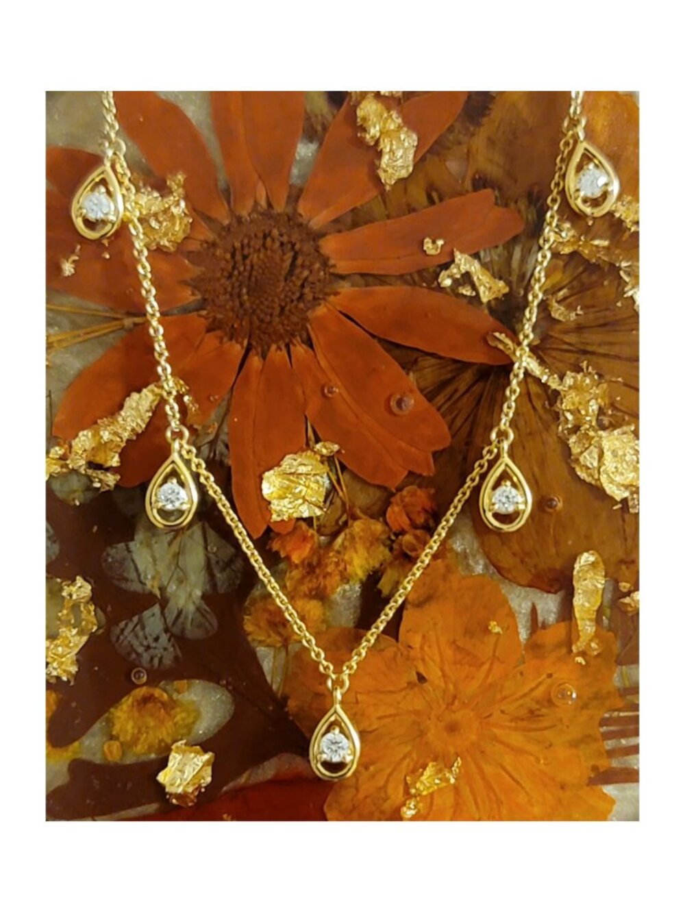 Lab Grown Diamond Teardrop Station Necklace Gold Over Silver NWT - Picture 6 of 8